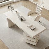 Modern Office Desk with Drawers and Sculptural Stacked Base