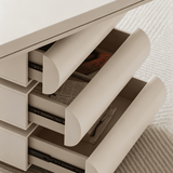 Modern Office Desk with Drawers and Sculptural Stacked Base