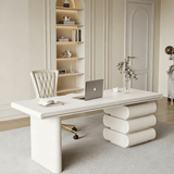Modern Office Desk with Drawers and Sculptural Stacked Base