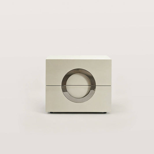Modern 2-Drawer Nightstand with Metal Circle Accent