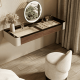 Floating Vanity Desk with LED Mirror and Stool