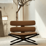 Modern Leather Accent Chair with Wood X-Base