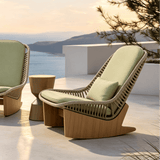 Modern Outdoor Lounge Chair with Woven Rope and Wood Base