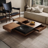 Mid-Century Fluted Square Solid Wood Coffee Table