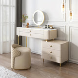 Modern White Makeup Vanity Set with Lighted Mirror and Stool