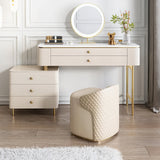 Modern White Makeup Vanity Set with Lighted Mirror and Stool