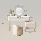 Modern White Makeup Vanity Set with Lighted Mirror and Stool