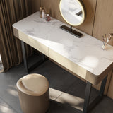 Modern Makeup Vanity with Marble Countertop and Lighted Mirror