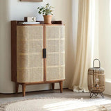 2 Door Rattan Shoe Cabinet Cupboard Storage Sideboard