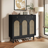 Retro Rattan Entryway Shoe Storage Cabinet