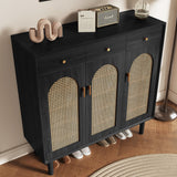 Retro Rattan Entryway Shoe Storage Cabinet
