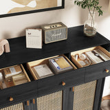 Retro Rattan Entryway Shoe Storage Cabinet