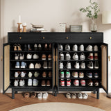 Retro Rattan Entryway Shoe Storage Cabinet
