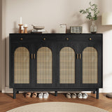Retro Rattan Entryway Shoe Storage Cabinet