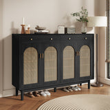Retro Rattan Entryway Shoe Storage Cabinet