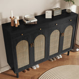 Retro Rattan Entryway Shoe Storage Cabinet