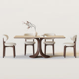 Walnut Colored Veneer Matte Rock Dining Table