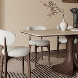 Walnut Colored Veneer Matte Rock Dining Table