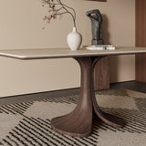 Walnut Colored Veneer Matte Rock Dining Table