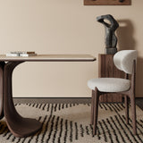 Walnut Colored Veneer Matte Rock Dining Table