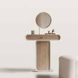 Cream Style Makeup Vanity Storage Cabinet with Round Mirror