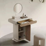 Cream Style Makeup Vanity Storage Cabinet with Round Mirror