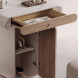 Cream Style Makeup Vanity Storage Cabinet with Round Mirror