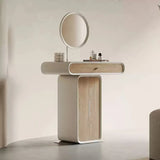 Cream Style Makeup Vanity Storage Cabinet with Round Mirror