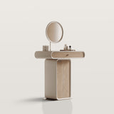 Cream Style Makeup Vanity Storage Cabinet with Round Mirror