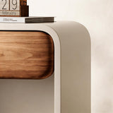 Cream Style Bedroom Cube Nightstand with One Drawer