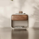 Cream Style Bedroom Cube Nightstand with One Drawer