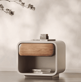 Cream Style Bedroom Cube Nightstand with One Drawer