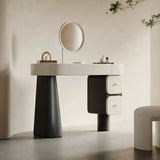 Curved Corner Makeup Vanity with Mirror And Small Drawers