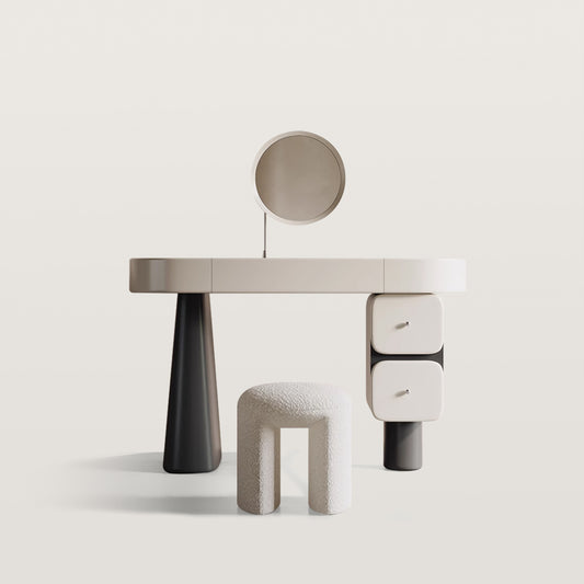 Curved Corner Makeup Vanity with Mirror And Small Drawers