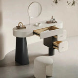 Curved Corner Makeup Vanity with Mirror And Small Drawers
