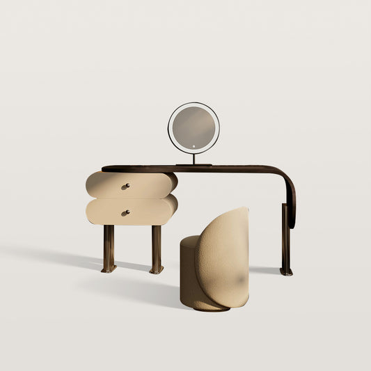 Makeup Vanity with Round Mirror and Side Drawers