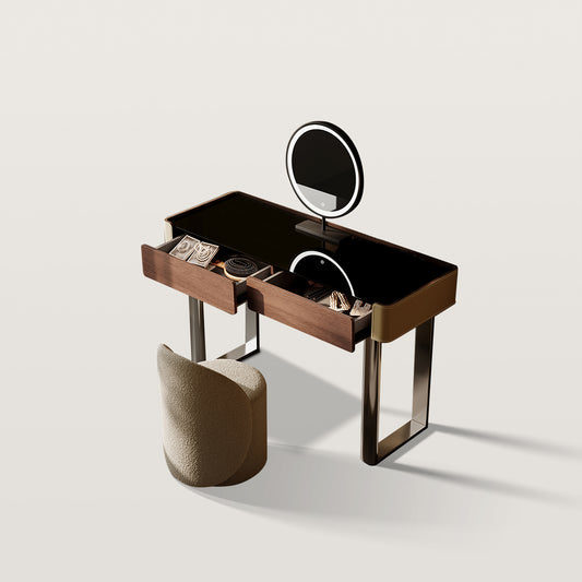 Minimalist Bedroom Makeup Vanity with Glass Top