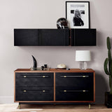 Dresser with Black Leather Drawers And Brass Details