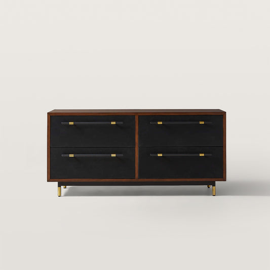 Dresser with Black Leather Drawers And Brass Details