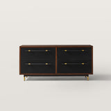 Dresser with Black Leather Drawers And Brass Details