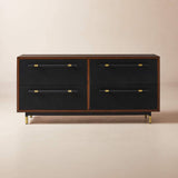 Dresser with Black Leather Drawers And Brass Details