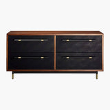 Dresser with Black Leather Drawers And Brass Details