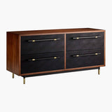 Dresser with Black Leather Drawers And Brass Details