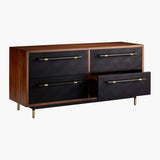 Dresser with Black Leather Drawers And Brass Details