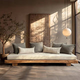 Sofa with Wooden Base and Homestay Style Fabric