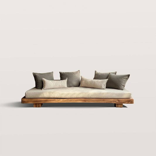 Sofa with Wooden Base and Homestay Style Fabric
