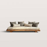 Sofa with Wooden Base and Homestay Style Fabric