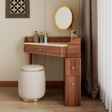 Glass Rock Panel Makeup Vanity with Integrated Storage Cabinet