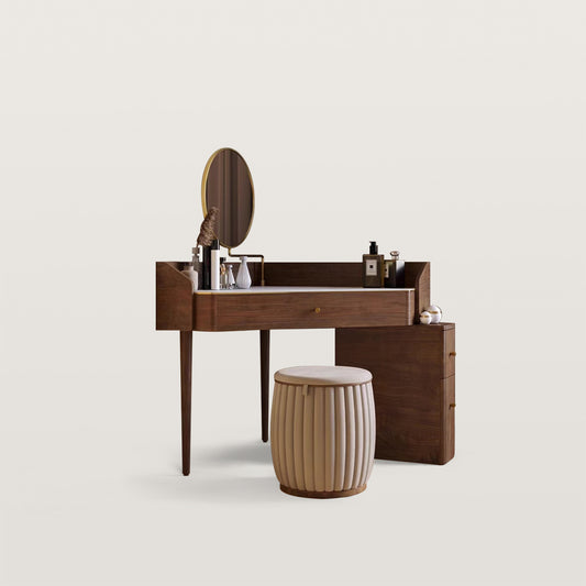 Glass Rock Panel Makeup Vanity with Integrated Storage Cabinet