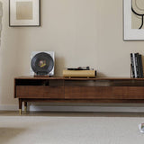 Minimalist Style High Foot Walnut TV Cabinet with Storage